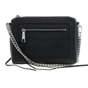 Rebecca Minkoff Avery Leather Crossbody Bag Black Silver Chain
